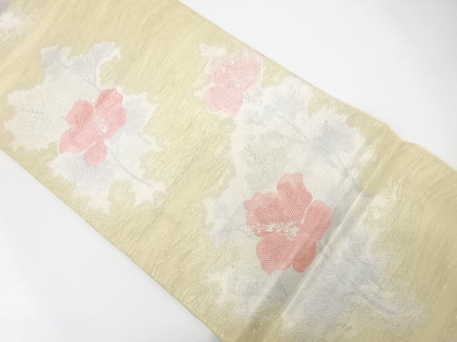 紗　花模様織り出し　袋帯